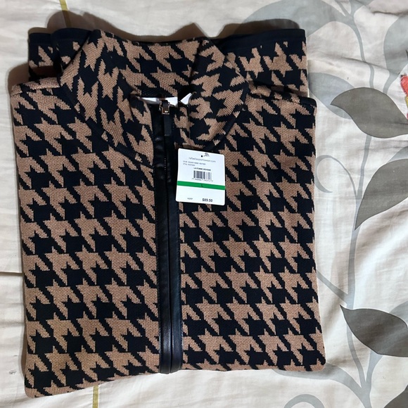 Rafaella Golden Honey Heather Petite Houndstooth Poncho Sweater Size Large - Picture 3 of 4